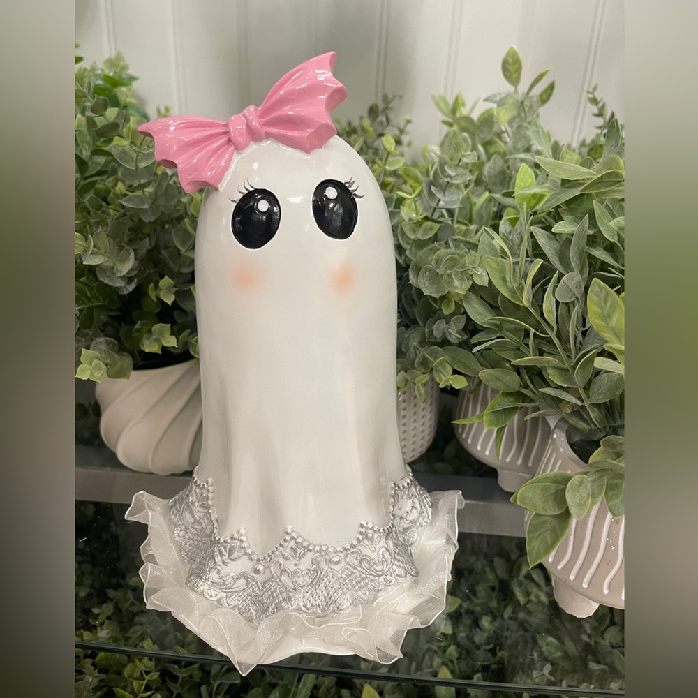 Pink Bow Halloween Ghost Girl Summerween Resin Figure NWT Coquette NWT